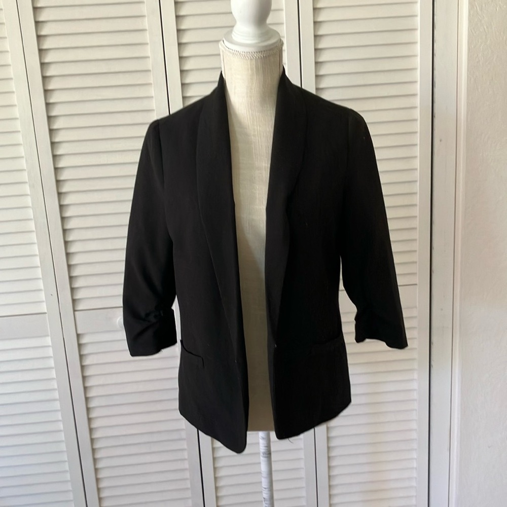 LOVE CULTURE Black Blazer size M 3/4 sleeves with gathered details fully lined